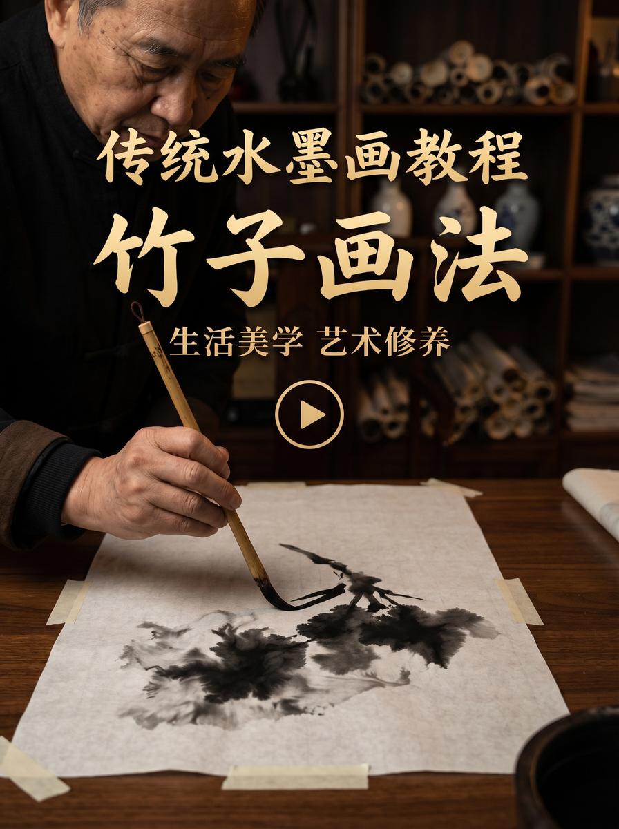 17C 水墨画视频教程：竹子画法入门与笔墨技法 - rutnlss.cn